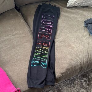 PINK Victoria's Secret Black Sweatpants with Colorful Lettering